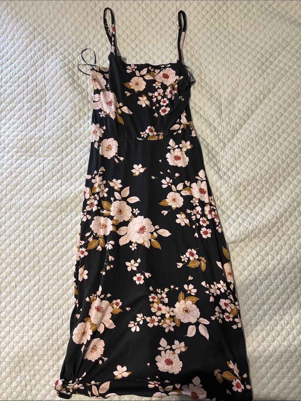 French Grey Black Maxi Dress with Pink and Cream Floral Print